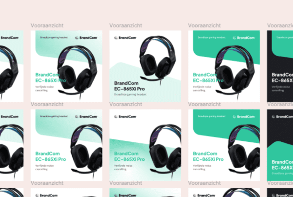 Een mockup van een product listing template, bedoeld voor het eenvoudig creëren van e-commerce productvermeldingen.