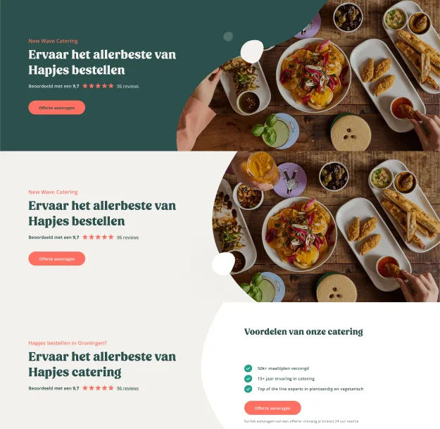 Conversie Optimalisatie - New Wave Blokken2 Promotionele banner voor New Wave Catering met hapjes bestellen en cateringvoordelen