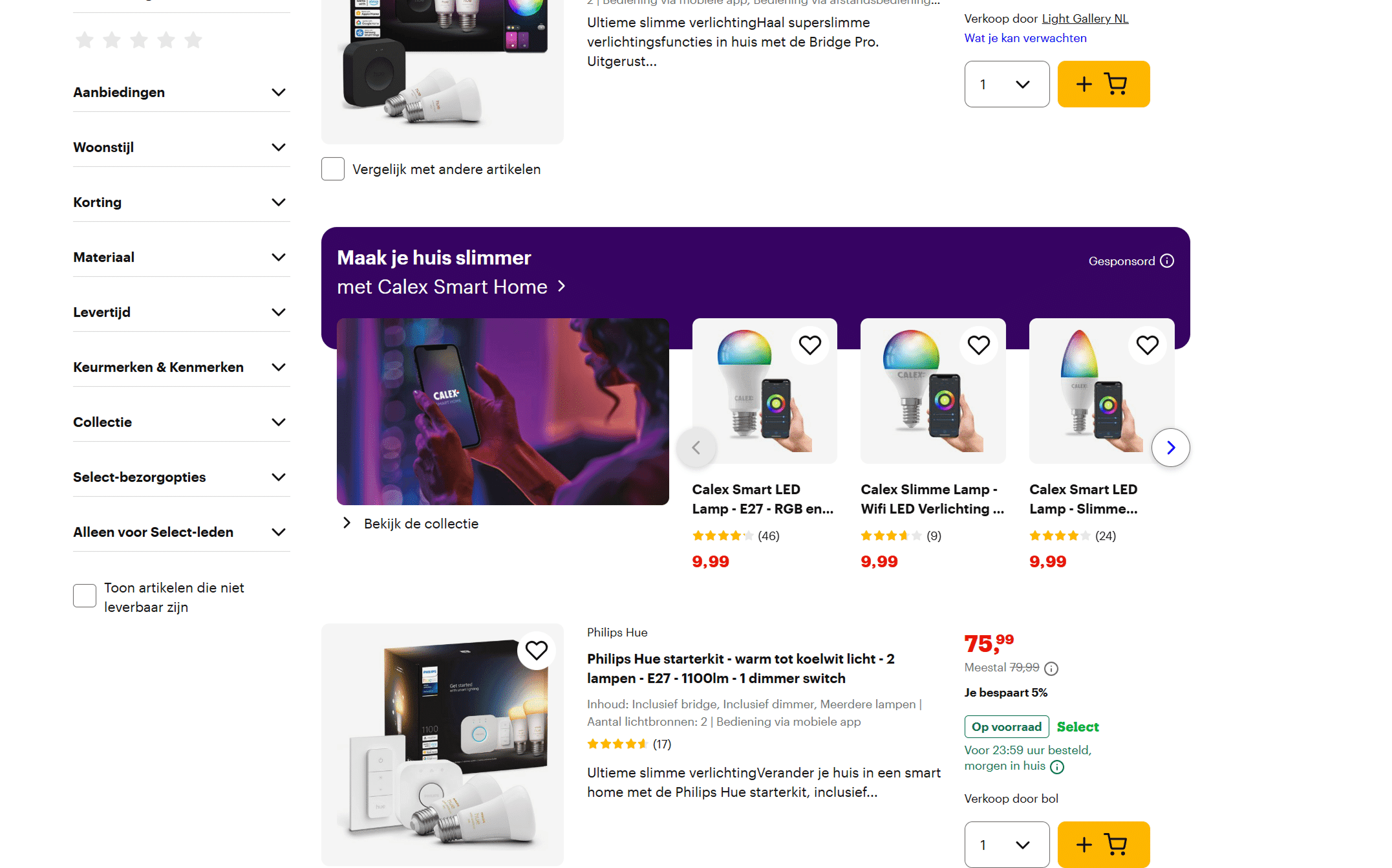 Voorbeeld van een Branded Shelf advertentie op bol.com voor een serie blauwe keukenapparaten met de titel Slim koken.