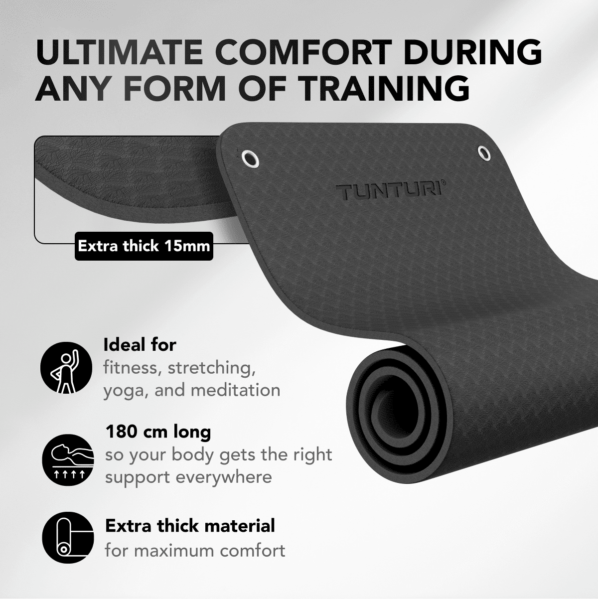 Extra dikke yogamat van 15 mm, 180 cm lang, voor fitness, stretching, yoga en meditatie