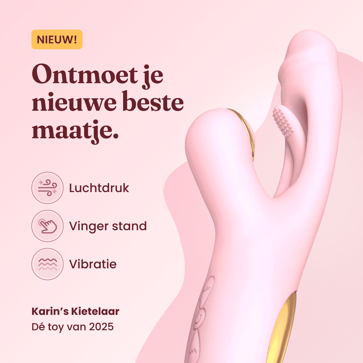 Promotieafbeelding van Karin’s Kietelaar, een seksspeeltje met luchtdruk, vingerstand en vibratie