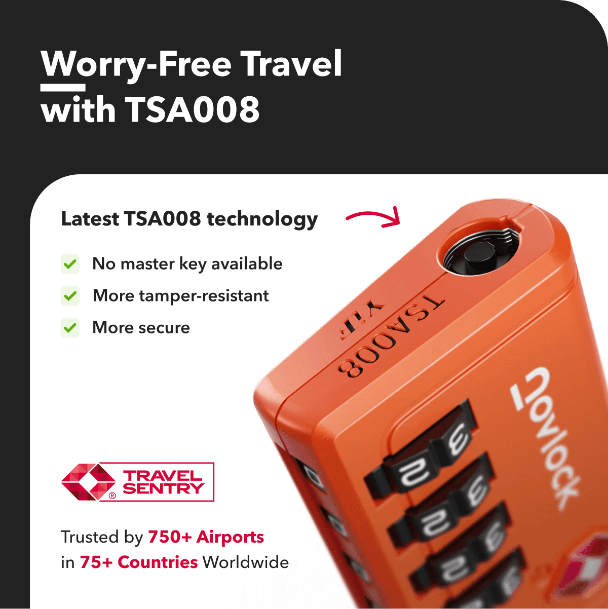 Reiszeker met TSA008-slot, veiliger en zonder hoofdsleutel