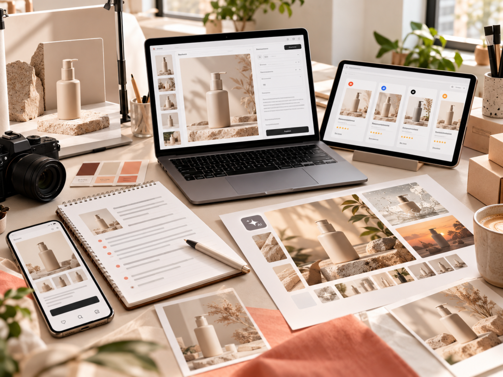 Ecommerce content agency overzicht van productcontent, productbeelden, copy, listings en AI visuals voor webshops en marketplaces