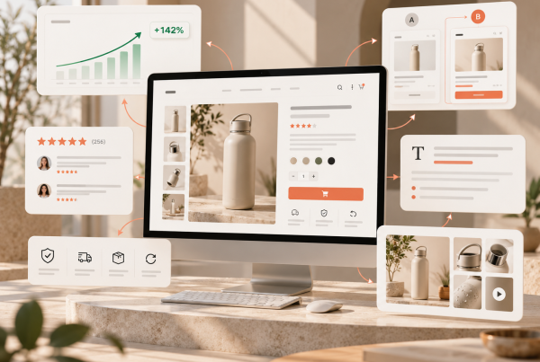 Webshop optimalisatie bureau overzicht van conversie, productpagina's, visuals, UX, copy en vertrouwen voor meer webshop omzet