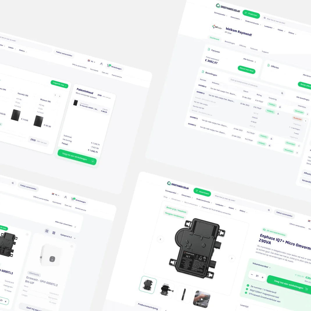 groothandel-solar-website-schermen-vierkant Schermen van de website van Groothandel Solar: pakket samenstellen, productpagina en account